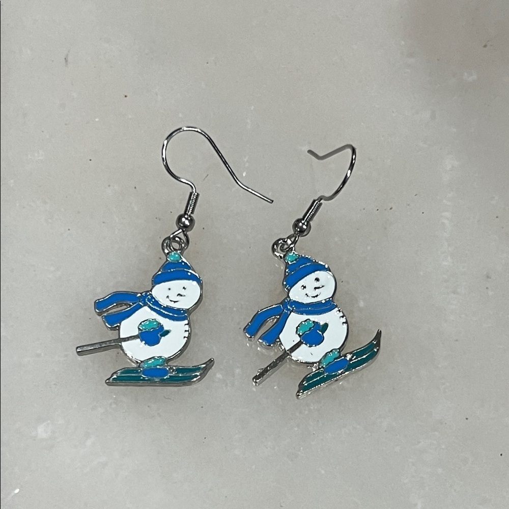Winter Wonderland Snowman Skiing Earrings